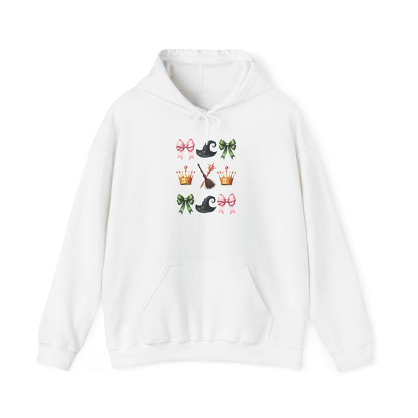 Print on demand item. Green and pink coquette bows on a white hoodie.